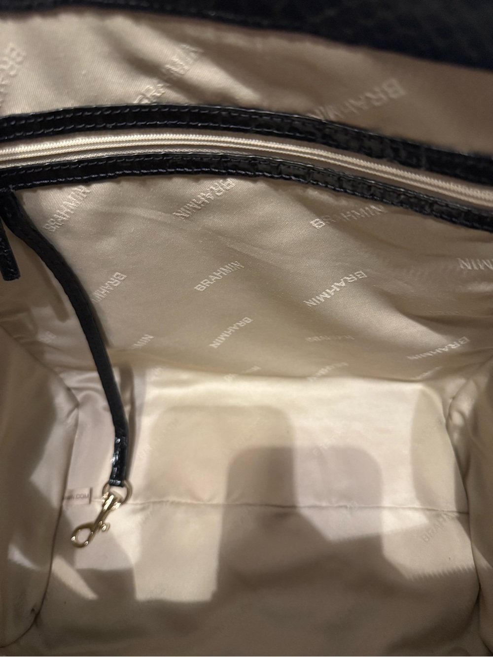 Elegant Brahmin Black Harkness Caroline Satchel with Gold Accents - Picture 7 of 12